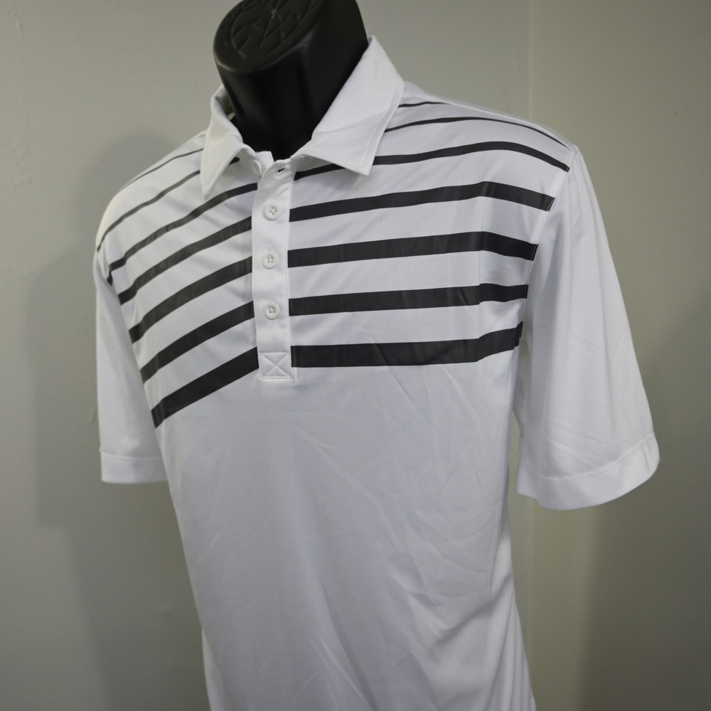 Ping Polo Mens Medium White Black Striped SensorCool Golf Shirt Performance